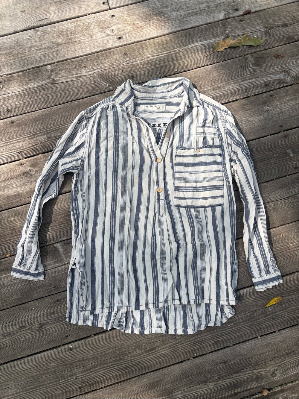 We The Free Blue & White Striped Button-Front Shirt